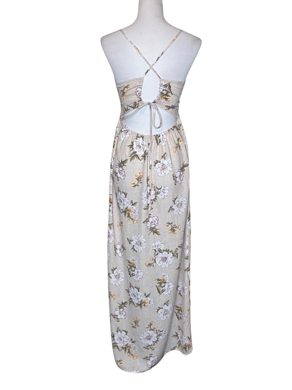 IRIS Cottagecore Floral Backless Maxi Dress Cutout Ruched Bust Slit S - Picture 8 of 14